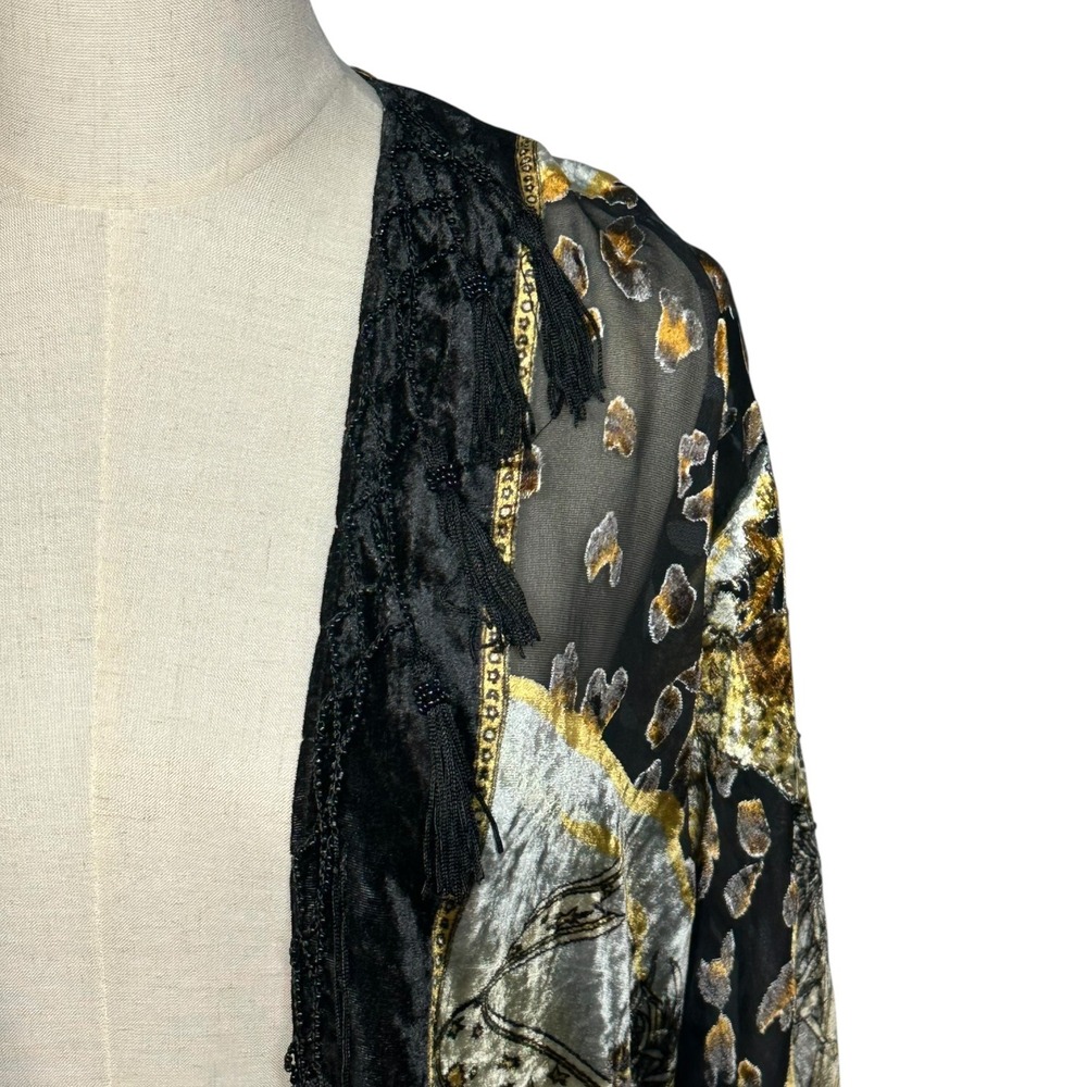 Jayley‎ Silk Blend Velvet Fringe Kimono Boho Festival Celestial Whimsigoth S-L - Picture 8 of 15
